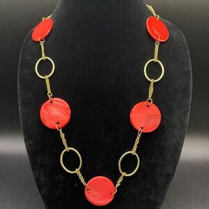 Gold Tone and Faux Pink Shell Chain Necklace